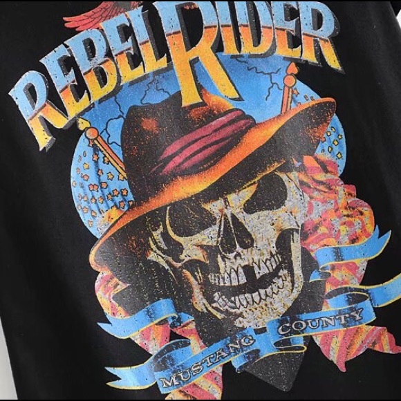 REBEL RIDER SKULL Gypsy boho Vintage T-shirt - Picture 3 of 8